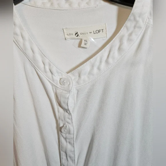 Lou & Grey for Loft White Oversized Fit Button Up Shirt Basic Staple Pockets - Picture 4 of 11